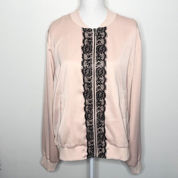 Lane Bryant Jacket Sateen Lace Soft Bomber Blush Pink Black Women’s Size 18/20 - Picture 1 of 6